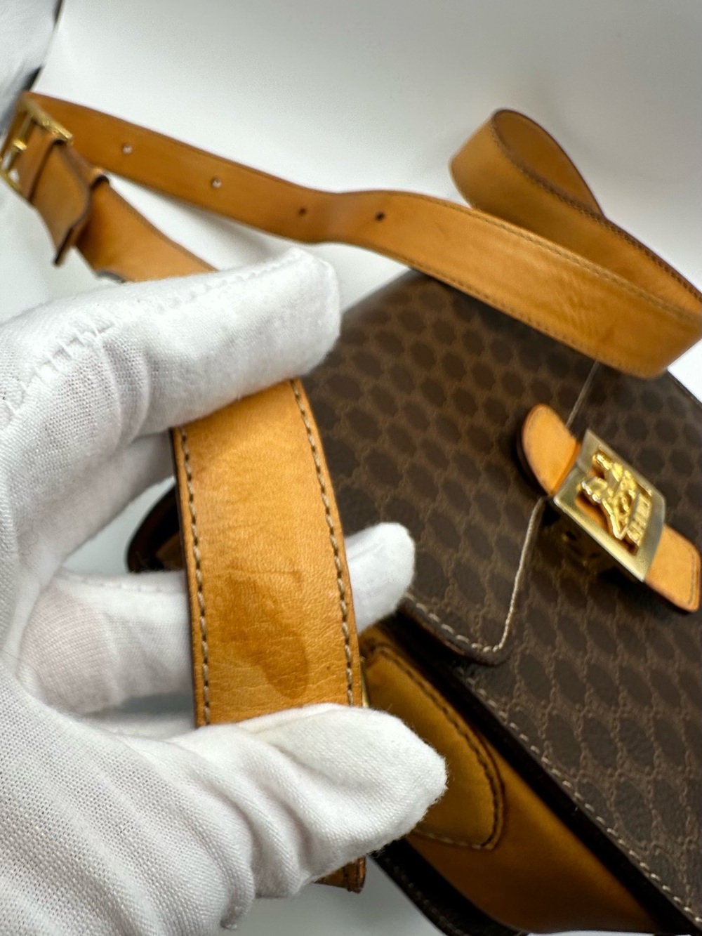 Celine Brown Monogram Leather Clutch with Tan Strap and Gold Hardware - Picture 16 of 16